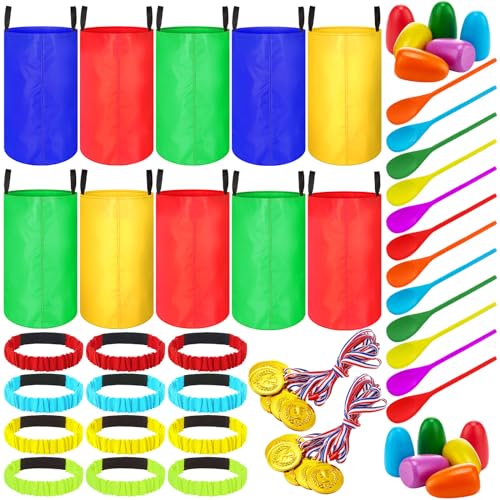 Yunsailing 40 Pieces Potato Sack Race Bags Large Bags Lawn Outdoor Games Party Games for Kids School Adults Family Backyard Party Birthday Outside Egg Spoon Race Easter - color: Colorful