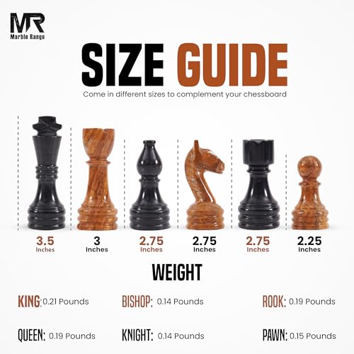 Marble Chess Pieces 3.5 Inch King Handmade Black and Dark Brown 32 Chess Figures for Board Games, Suitable for Travel Games - color: Black and Dark Brown
