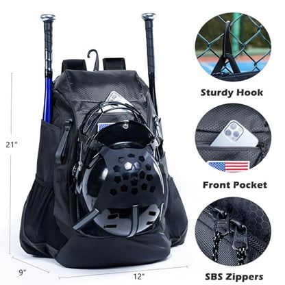 | Baseball Bag Softball Bat Bag, Double-layer Baseball Backpack Adult with Gear Klip To Hold Baseball Glove, Baseball Essential Gear, Youth Baseball Bag for Boys, Girls, Baseball Accessories - color: Black