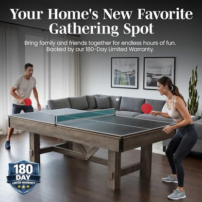 Hathaway Logan 7-ft Pool Table Combo Set with Benches - Rustic Gray with Blue Felt, Barnwood