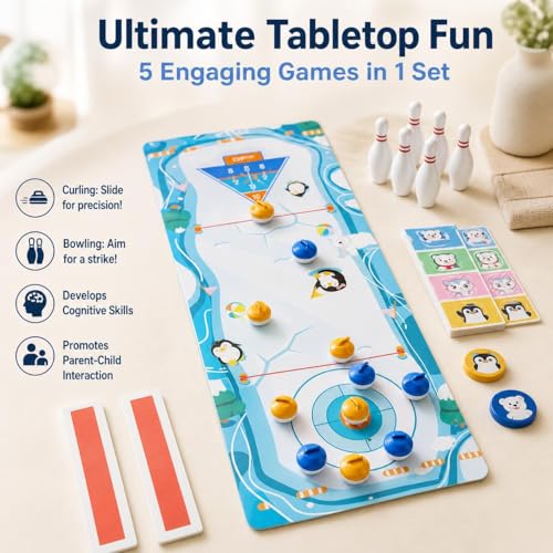 Board Game, Shuffleboard 80cmx30cm, Tabletop Family Game Set for Kids & Adults, Portable Indoor Fun