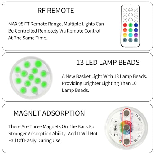 LED Disc Golf Baskets Light 2-Pack with Magnetic Attachment, RF Remote Control, Waterproof, Multi Colored Adjustment Modes for Disc Golf Night Practice