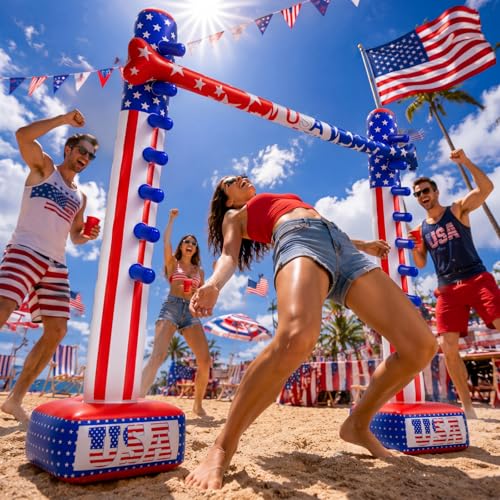 Threan 4th of July Inflatable Limbo Game 250th Anniversary Independence Day Party Game USA Red White Blue Star Patriotic American Flag Inflatable Limbo for Adults Indoor Outdoor Memorial Veterans Day - style: 4th of July