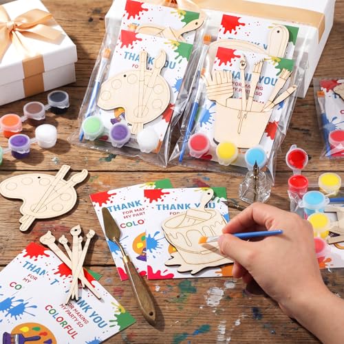 Saypacck 24 Pcs Art Painting Party Favors Wooden Painting Craft Kits Birthday Party Supplies with Organza Bag for Goodie Bags Fillers Adult Thank You Gifts - style: Art Painting