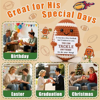 Football Coach Birthday Gifts, Positive Football Get Well Soon Gifts for Players Teen Boy Son, Thinking Of You Gift for Fans Players Coach Friend Brother Boyfriend, Handmade Crochet Football's Gift - style: believe