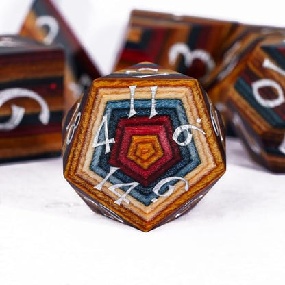 Wooden Dice Set Yellow Striped DND Dice Natural Wood for Role Playing Games and Tabletop Game - color: Yellow Striped/Silver