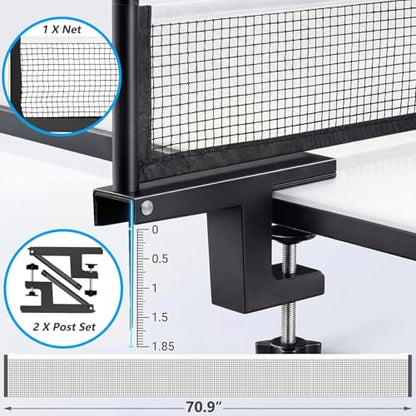 Ping Pong Post Set Table Tennis Net Ping Pong Net with Clamp Professional Training Practice Portable Grip Holder Clip Accessories for Adults & Kids Suitable for Indoor & Outdoor Black/Matte Black