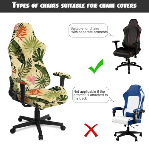 Tropical Leaf Print Gaming Chair Cover Set of 4 Dust-Proof Stretchy Computer Office Chair Cover with Armrest Covers Home Decorations - color: Green - Tropical Leaf