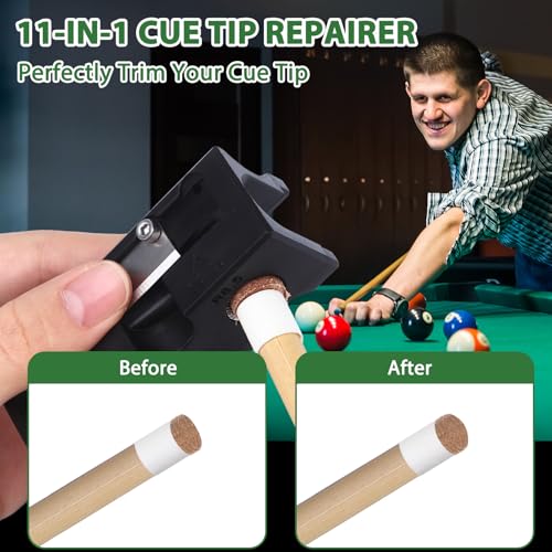 11-in-1 Billiards Pool Cue Tip Shaper, Aluminum Alloy Pool Stick Tips Replacement Kit, Pool Cue Repair Kit for Billiards Enthusiastsm, Pool Cue Shaper Accessories for Replacement and Shaping Cue Tips