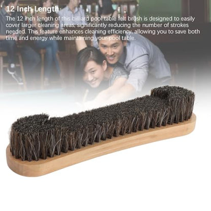 12 Inch Horsehair Pool Table Brush with Ergonomic Handle, Premium Billiard Table Cleaner for Dust and Fine Particles Removal, Ideal for Home and Commercial Use