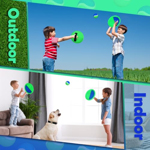 Charniol Kids Toys Toss and Catch Game Set Beach Game Outdoor Ball Sports Games Toss and Catch Ball Nylon Toys for Kids Adults(Blue Green,12 Paddles 6 Balls) - color: Blue Green