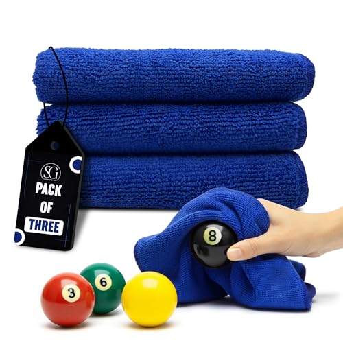 Billiard Ball Cleaning Towel Pack of 3 - Cue Cleaner Microfiber Towel, Pool Ball Cleaner, Table Felt, Shaft Accessories Cleaner - Lint-Free Maintenance, Polishing, Dirt and Dust Removal, 11.25"x11.25"