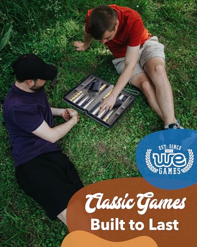 WE Games Backgammon Set, Board Games for Adults - Travel Games - Magnetic with Navy Blue Leatherette Backgammon Board and Carrying Strap - Travel Backgammon Sets for Adults - color: Navy Blue