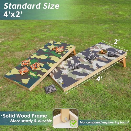 Cornhole Board Set 4FTx2FT Solid Wood Regulation Size Cornhole Set Includes 8 Cornhole Bags for Adults (Camouflage, 4' x 2')