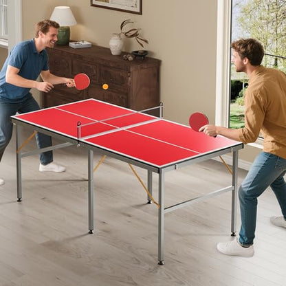 OUTLANE Portable 6x3FT Folding Ping Pong Table Set – Indoor/Outdoor Table Tennis Table with Net – 12mm MDF, Easy Assembly & Storage – Includes 2 Paddles & 3 Balls – Compact Game Table