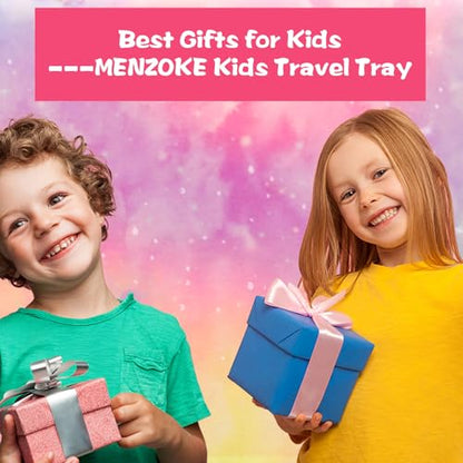 MENZOKE Kids Travel Tray, Car Seat Table Tray, Road Trip Essentials with Educational Drawing Board, Tablet Holder & Cooler Cup Holder, Travel Table for Kids Gifts in Car, Airplane, Multicoloured - color: Magic Pink