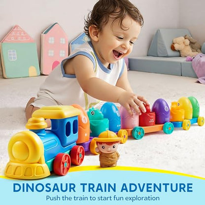 Play-Act Learning Toy for Toddlers 1 2 3 Years Old, Counting, Matching & Sorting Montessori Learning Dinosaur Train Including 9 Dinosaurs, Birthday Gift for Baby Boys Girls - style: Dinosaur Number Train