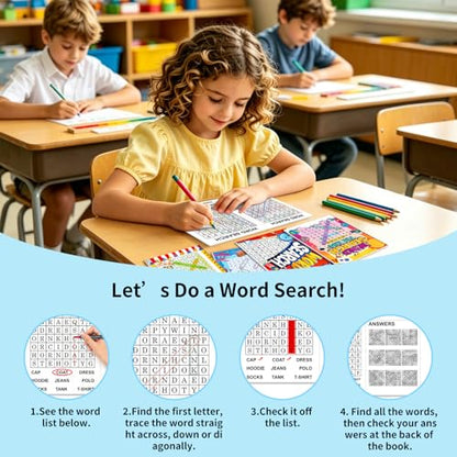 Elfew 20 Pack Bulk Small Word Search Puzzle Books for Kids Ages 4-8 | Over 2500+ Words, Answer Keys Included, Educational Vocabulary Activity Workbooks, Travel Screen Free Learning Games - style: 20 Word Search Book