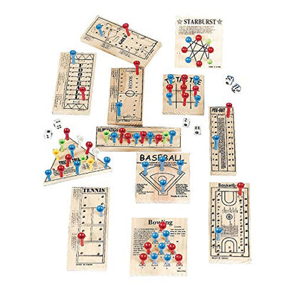 Fun Express Wooden Board Games Set 12 Pack - Classic Travel Games for Kids & Adults | Mini Peg Board Games, Checkers & Tic Tac Toe | Portable Family Game Night Collection for Road Trips & Camping