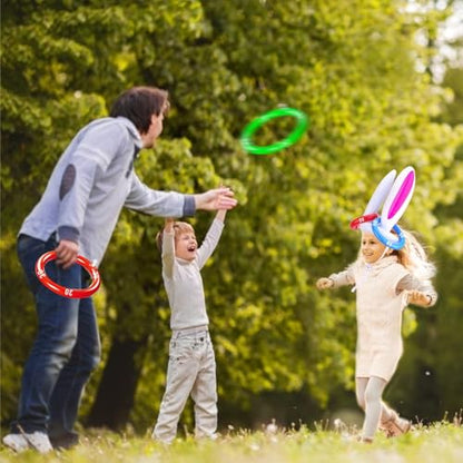[16 Score Rings ] 4 Pack Easter Inflatable Bunny Rabbit Ears Ring Toss Game Easter Basket Stuffers for Kids Party Games Inflatable Gifts for Indoor Outdoor Toys Party Supplies Family Game