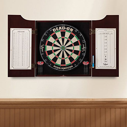 Viper Hudson All-in-One Dart Center: Classic Solid Wood Cabinet & Official Sisal/Bristle Dartboard Bundle with Steel-Tip Dart Set, Dry Erase Scoreboard & Out-Chart, Mahogany Finish - style: Deluxe