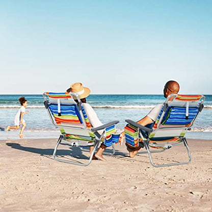 Tangkula Set of 2 Backpack Beach Chair, 5-Position Lay Flat Beach Chairs with Cooler Bag, 2 Cup Holders, Towel Bar, Lightweight Folding Beach Chair with Backpack Straps, Yellow - color: Yellow, style: 2 Pack
