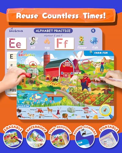 Baobrava Search and Find Book and Handwriting Practice Books Set, More Than 50+ Preschool Learning Activities for Toddler and Kids 3-8, Travel Games for Road Trip Car Airplane - style: Search & Find Book and I Can Write Book