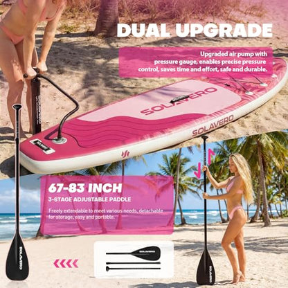 SOLAVERO 10'6" Inflatable Paddle Board for Adults, Stand Up Paddle Board with Premium SUP Accessories,Anti-Slip EVA Deck for Youth & Adults of All Skill Levels - color: Tropical Pink