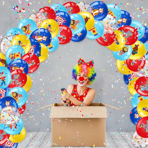 60 Pack Carnival Theme Party Balloons Decorations 12 Inch Latex Confetti Circus Animal Balloons Red Yellow and Blue Circus Decorations for Carnival Birthday Clown Party Showman Supplies
