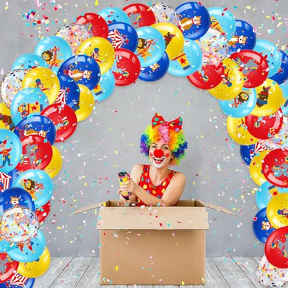 60 Pack Carnival Theme Party Balloons Decorations 12 Inch Latex Confetti Circus Animal Balloons Red Yellow and Blue Circus Decorations for Carnival Birthday Clown Party Showman Supplies
