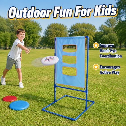 Disc Toss Game, Outdoor for Beach Adults, Portable Metal Frame for Tailgate Family Entertainment - style: 2 soft frisbees (18CM) + targe