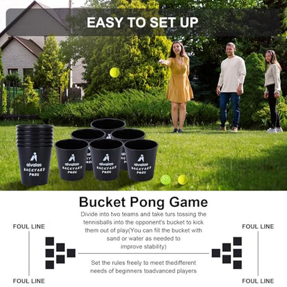 Aivalas Yard Pong Outdoor Games, Giant Yard Games Set with 12 Buckets and Balls for Adults and Family, Toss Game Throwing Games for Beach, Camping, Lawn and Backyard - color: Black