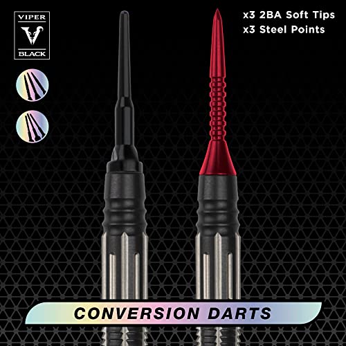 Viper Black Flux 90% Tungsten Conversion Darts, Professional Darts Steel Tip and Soft Tip Dart Set for Sisal and Electronic Dartboards, 20 Grams - color: Red