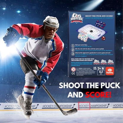 FoxMind-Games: Sports Dice-Hockey-Board-Game, Shoot The Puck & Beat The Goaltender to Score, Easy to Learn & Fun to Play, 2 or 4 Players, Ages 7+ - style: Hockey