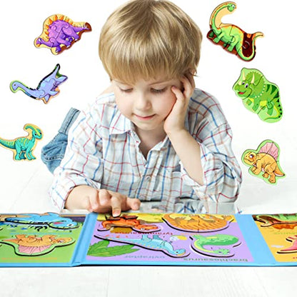 Magnetic Puzzles for Kids Ages 3-5, Travel Toddler Puzzles, Dinosaur Activities Toy for Boys & Girls 3 4 5 6 yo - Learning Magnet Gift for Road Trip - style: Dinosaur