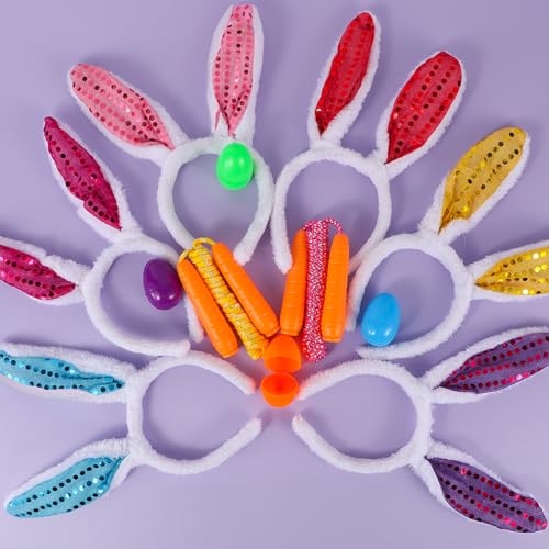 Atonofun 29 Pack Easter Games for Kids Outdoor, Potato Jumping Bags, Bunny Ears Headbands, Egg Spoon Relay Races, Legged Relay Race Bands for Easter Eggs Hunt Party Supplies