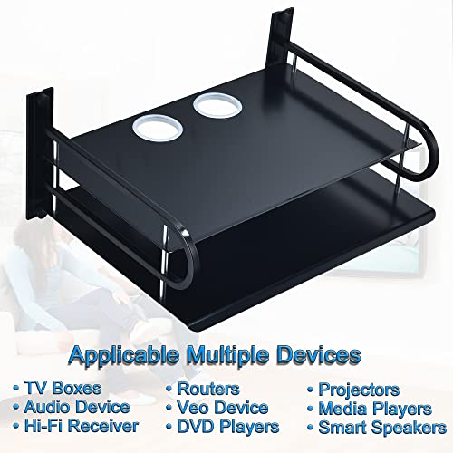 HNVNER Universal Media Shelf with Cable Holes for Entertainment 2-Tier Metal Floating Wall Shelves for Media Such as Router, Modem, Remote, Cable Boxes, Media Boxes, Projector Wall Mount, 12" x 9.8" - color: 2 Layers-large-1pcs