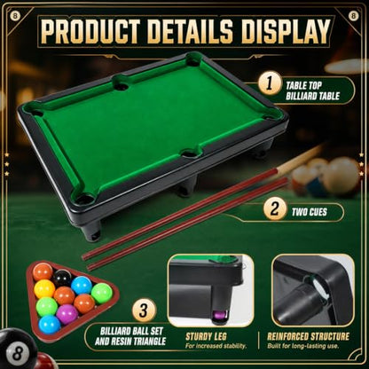 Mini Pool Table Set Portable Small Tabletop Billiards Game with 2 Sticks, 16 Balls and Triangle for Travel Party