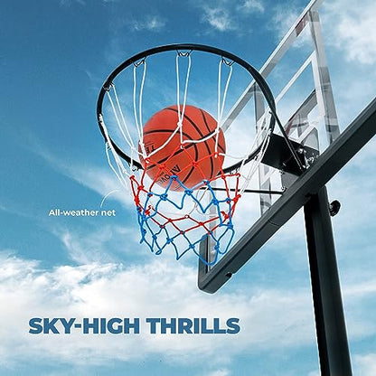 Portable Basketball Hoop 10 ft Adjustable - 44in Shatterproof Backboard - Basketball Goal System 8-10 ft Adjustable Basketball Hoop for Kids/Adults Indoor Outdoor Weatherproof Fillable Base