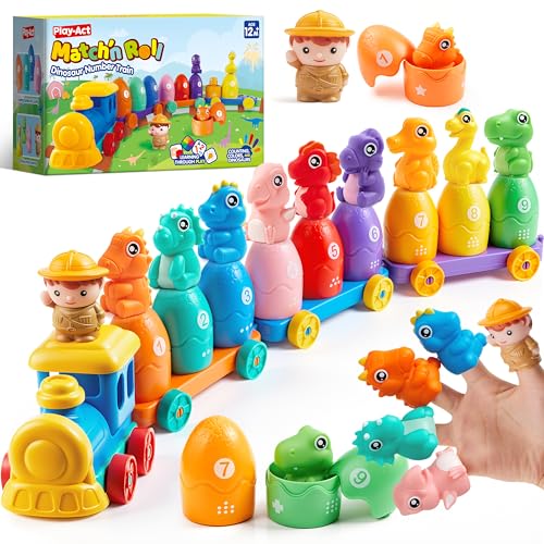 Play-Act Learning Toy for Toddlers 1 2 3 Years Old, Counting, Matching & Sorting Montessori Learning Dinosaur Train Including 9 Dinosaurs, Birthday Gift for Baby Boys Girls - style: Dinosaur Number Train