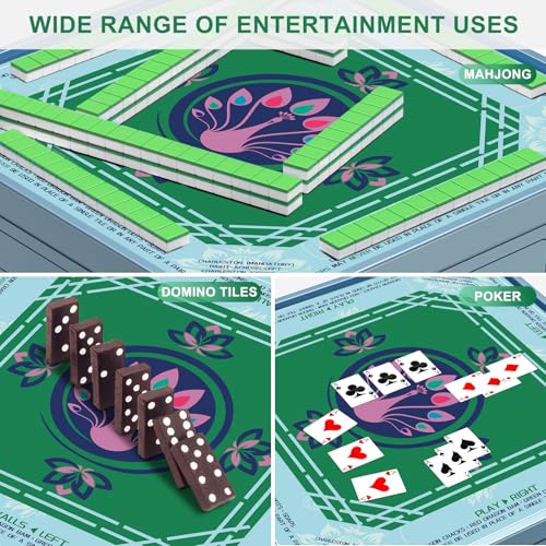 LZSIG Green Peacock Mahjong for Table with Printed Rules, 33×33 Inches | Anti-Slip, Waterproof, Noise-Reducing Table Cover for American Mahjong, Poker, Board Games , Dominoes, and Card Games - color: Cyan-1