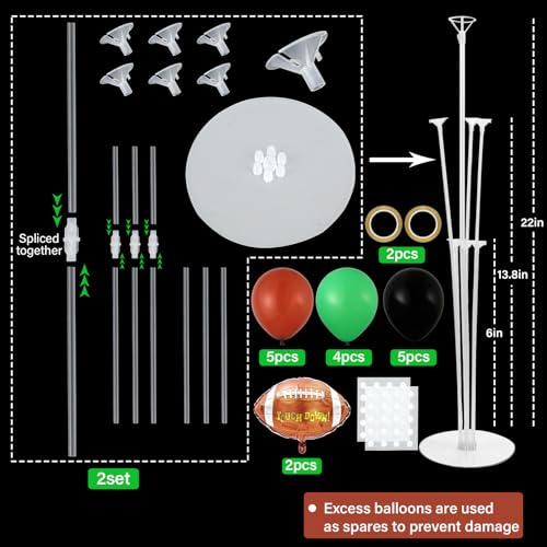 Football Party Balloons Stand Kit 2 Sets with 2 Rugby Ball Foil Balloons Football Themed Party Balloon Centerpiece for Tables for Game Sports Graduation Birthday Footballs Themed Decorations - style: Football