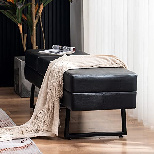 BarberPub Waiting Room Chairs, Heavy Duty Office Guest Reception Bench, Faux Leather Upholstered Lobby Chairs for Salon, Conference Room 7008 (Black) - color: Black