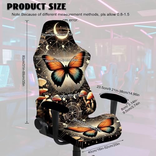 Ergonomic Gaming Chair Covers Set Stretch Rotating Game Chair Seat Cover with Armrest Slipcovers, High Back Computer Armchair Slipcover for Office Home, Butterfly Moon Star Mushroom - color: Butterfly Moon Star Mushroom