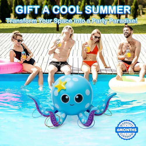 Sprinkler for Kids, Inflatable Octopus Water Toys with 6 Rings, Kids Sprinklers for Yard, Summer Outdoor Toys Backyard Water Spray Sprinkler Fun Toy for 3 4 5 6 7 8 Years and Up Boys Girls Gifts
