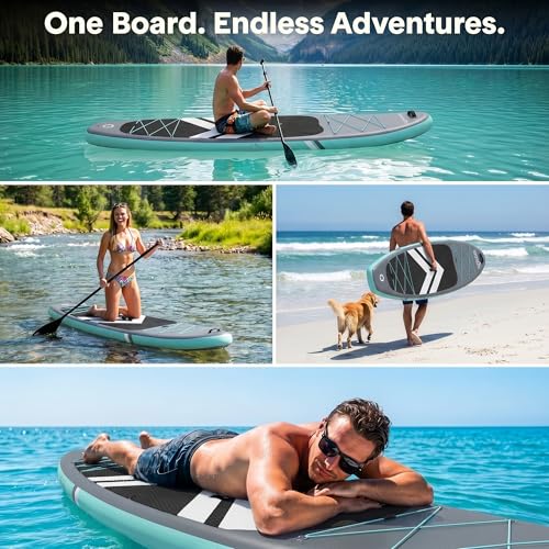 SereneLife 10’6” Inflatable Stand Up Paddle Board with Premium SUP Accessories - 32” Wide Stable Design with Non-Slip EVA Deck Pad, for Youth and Adults, 350 lbs. Capacity - color: White