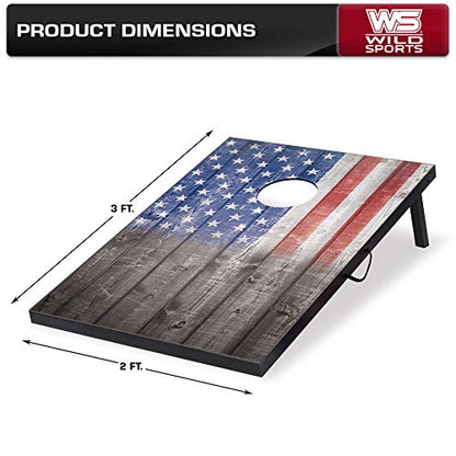 Wild Sports 2’x3’ or 2’x4’ Cornhole Outdoor Game Set, USA Flag or Natural Wood Options with Carry Bag Included – Perfect for Backyard, Beach, and Tailgates, Add On Extra Bags