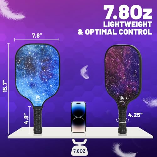 Dulce DOM Pickleball Paddles Set of 2/4 - USAPA Approved, 4 Indoor Outdoor Pickleball Balls, Fiberglass Surface Paddle Racket with Cover Bag, Ideal Training Equipment Gift for Men & Women - color: Blue Purple*4