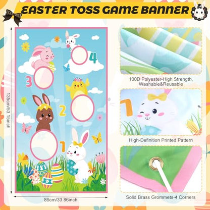 Hollowfly 19 Pcs Easter Can Bean Bag Toss Games Bunny Toss Cornhole Festive Party Throwing Easter Carnival Game Set for Family Outdoor Gatherings Birthdays Party Activities