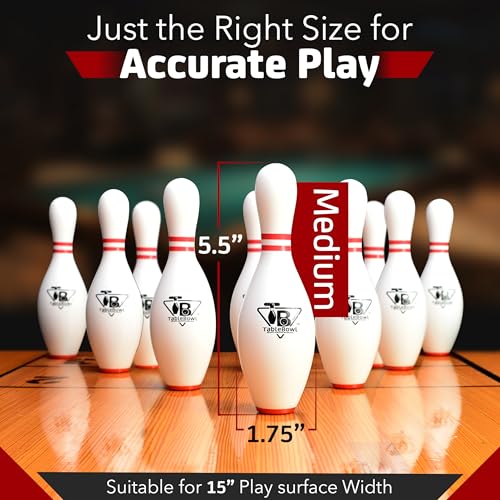 Premium Shuffleboard Bowling Pin Set – Full-Size Regulation 7” or 5.5” Hardwood Pins, Pinsetter, Resin Bowling Ball – Pro Shuffleboard Table Accessory for Family Game Rooms - size: Medium